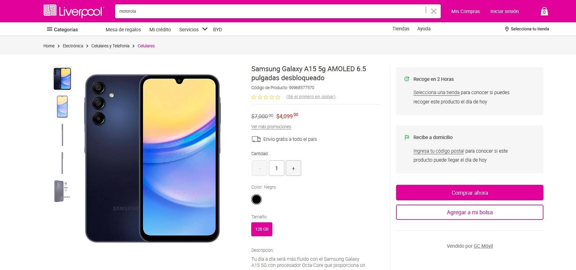 Smartphone Samsung Galaxy A15 con precio de rebaja