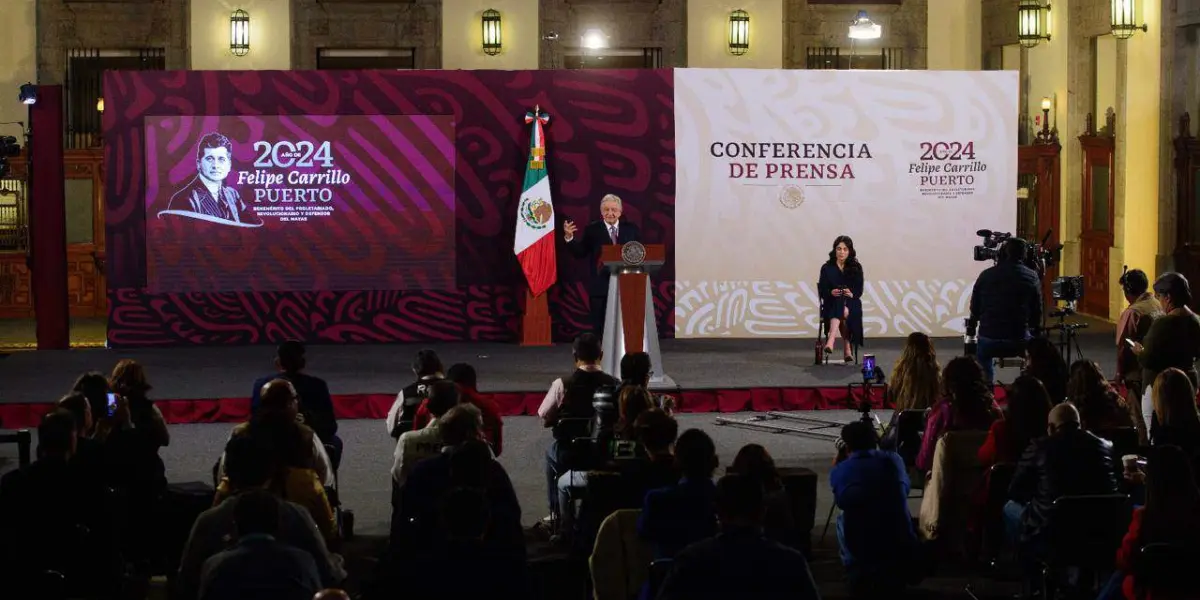 AMLO durante su conferencia de prensa de este miércoles 6 de marzo.