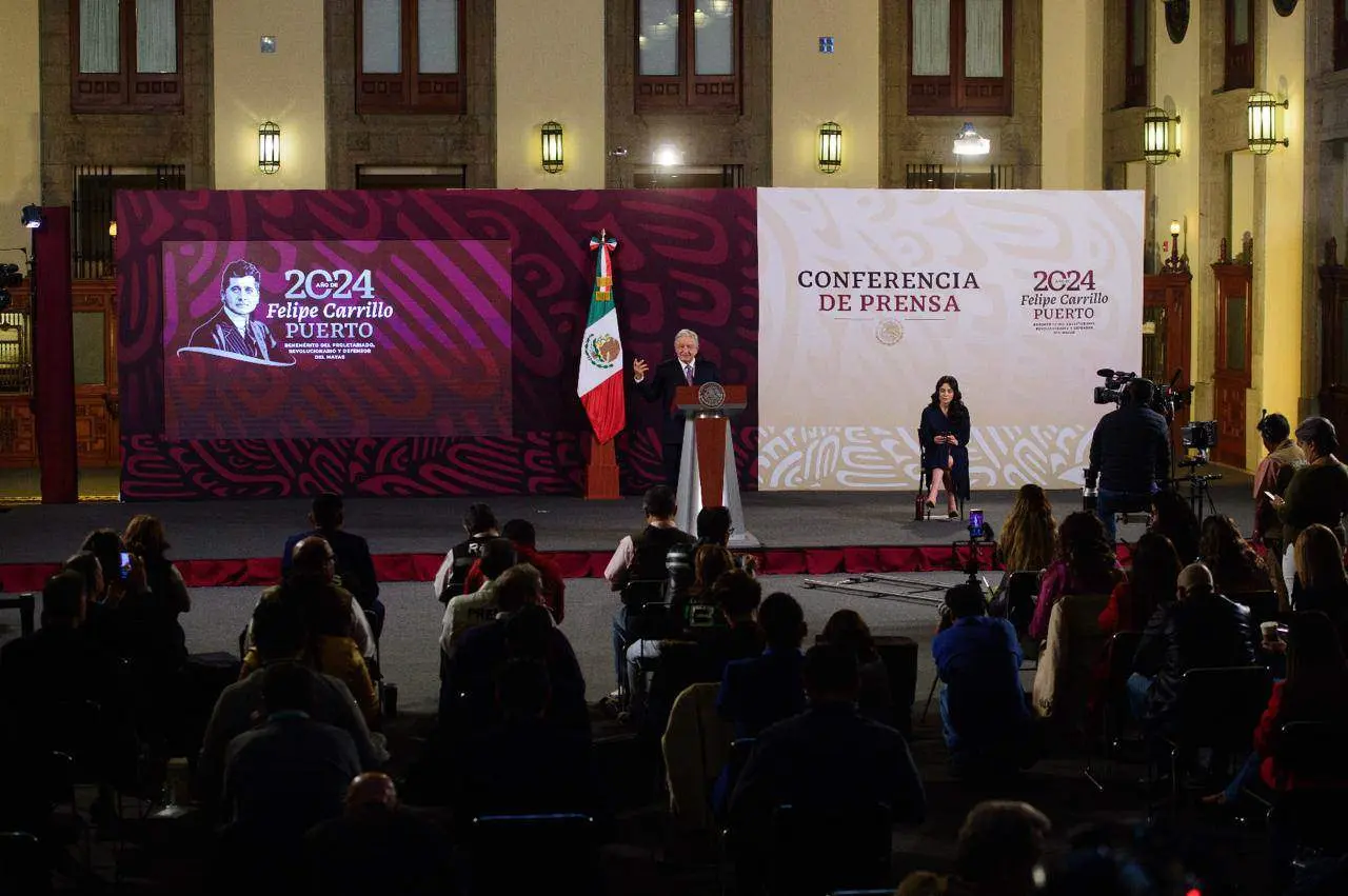 AMLO durante su conferencia de prensa de este miércoles 6 de marzo.