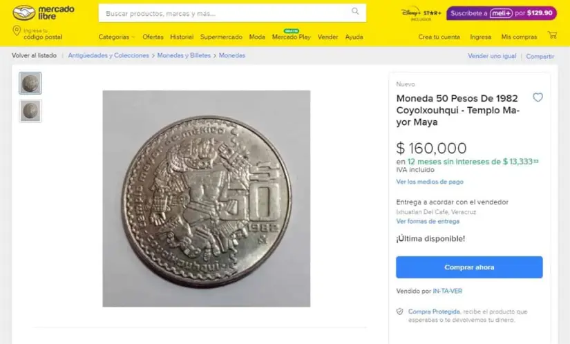 Moneda de 50 pesos de la diosa mexica Coyolxauhqiu se vende en $160 mil pesos