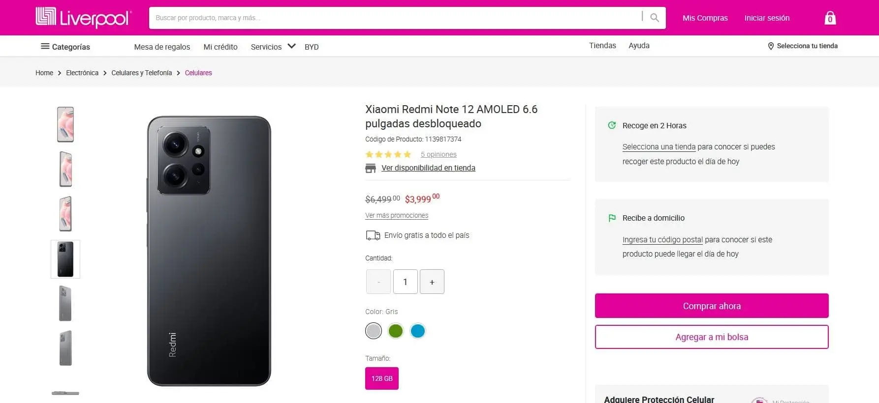 Smartphone Xiaomi Redmi Note 12 con descuento en Liverpool