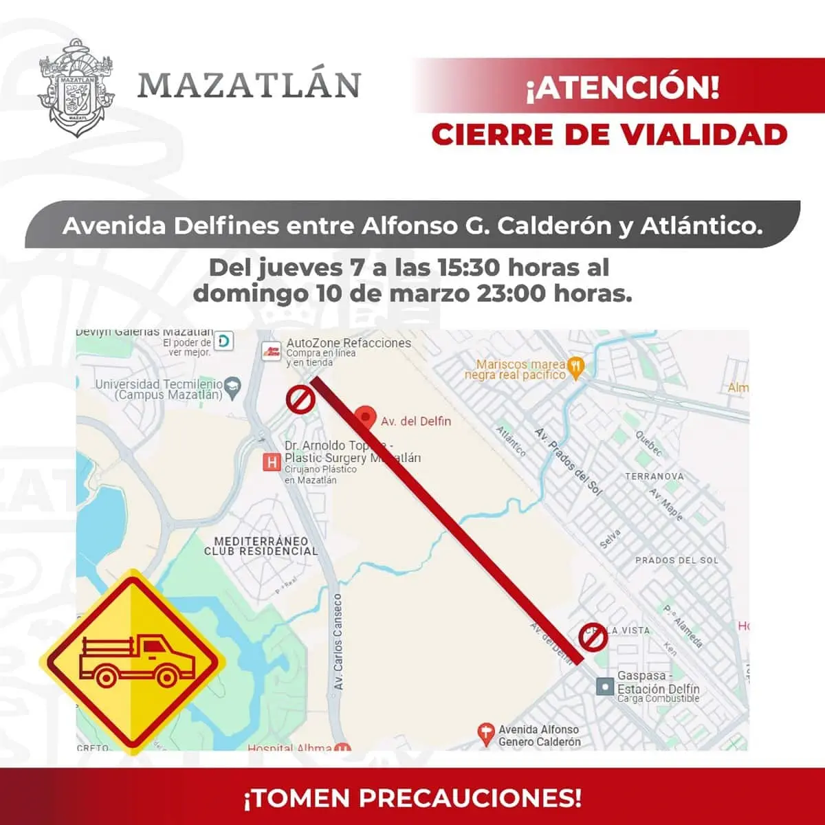 Vialidades cerradas por semana de la troca en mazatlan