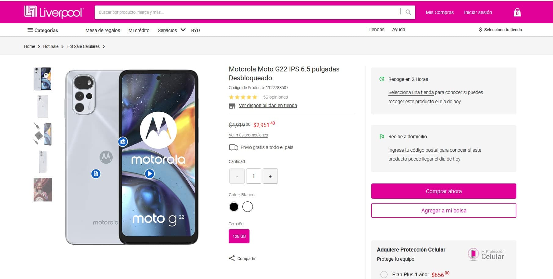 Smartphone Motorola Moto G22 con descuento
