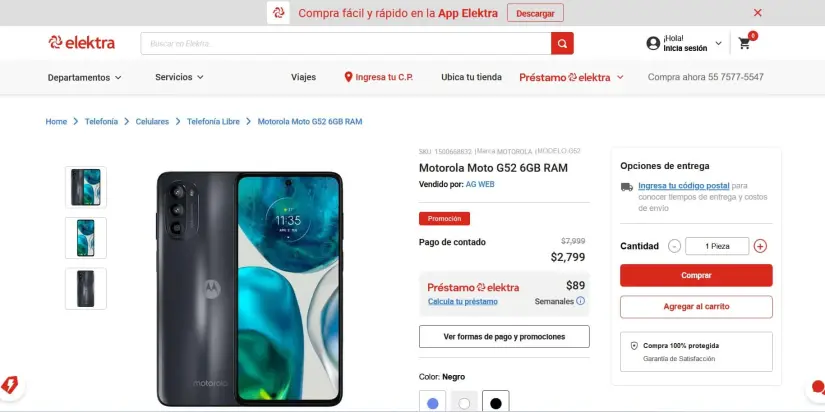 Smartphone Motorola Moto G52 en rebaja en Elektra