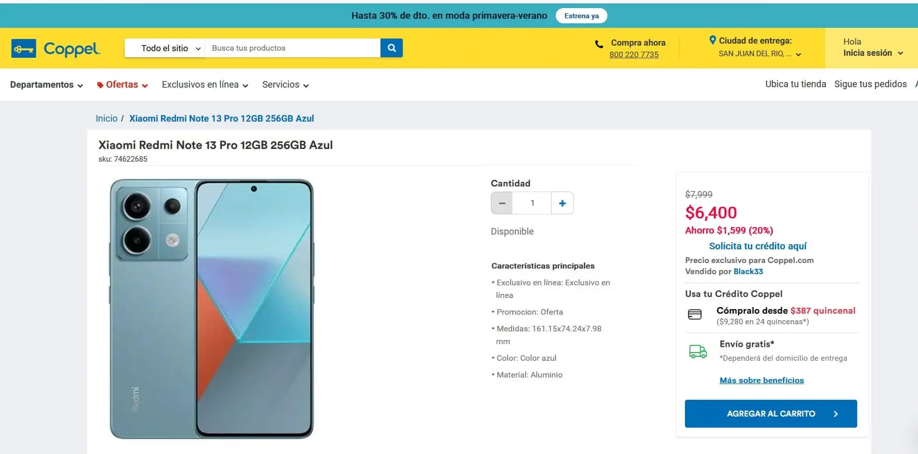 Xiaomi Redmi Note 13 Pro con el 20% de descuento en coppel