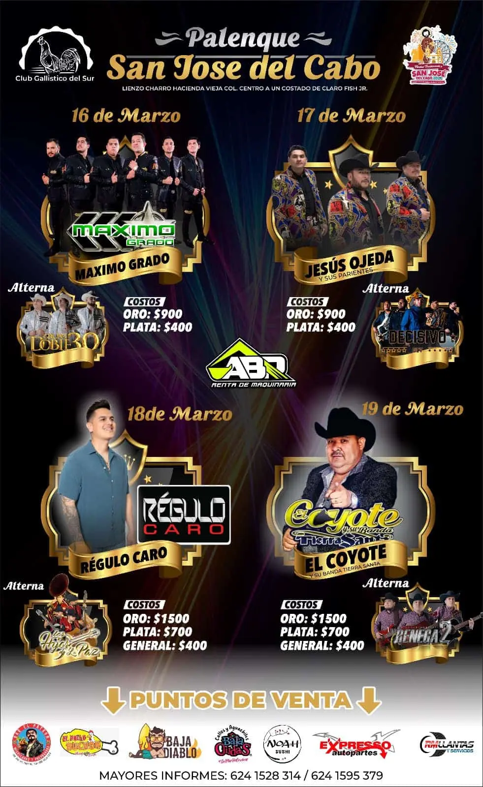 Cartelera de artistas en el Palenque de las Fiestas de San José del Cabo 