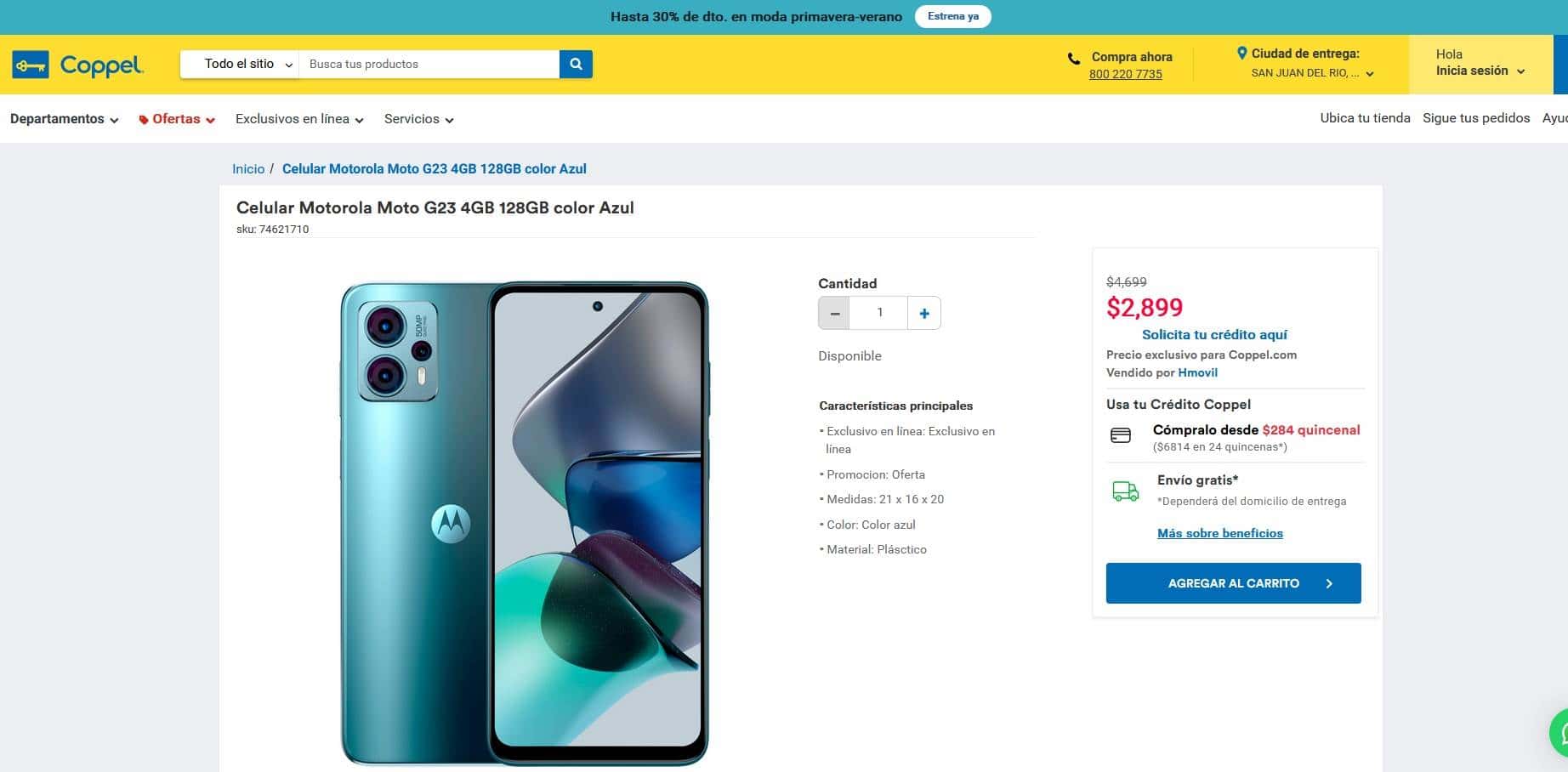 Precio del smartphone Motorola Moto G23 en Coppel