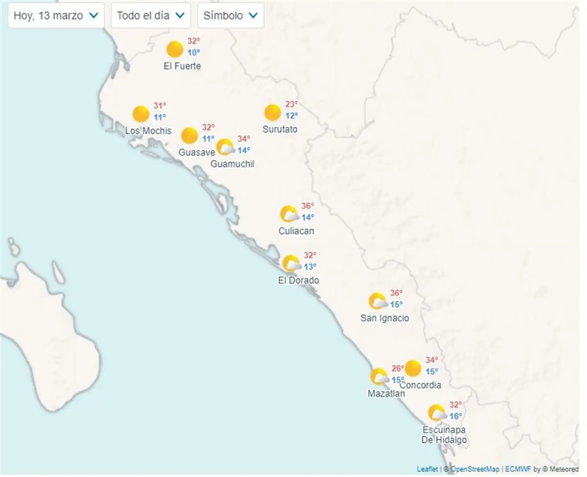 Pronóstico del clima en Sinaloa hoy 13 de marzo