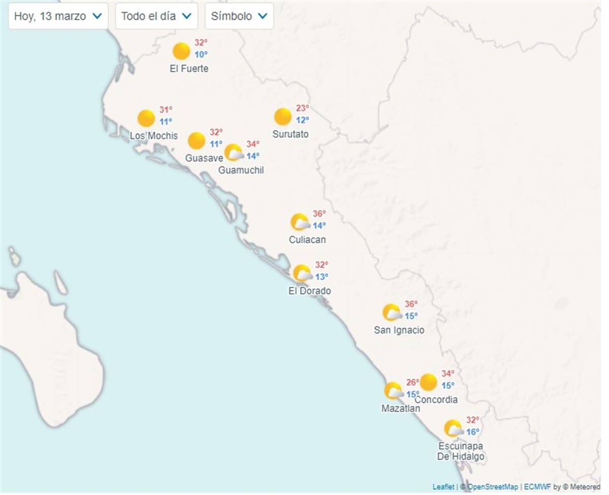 Pronóstico del clima en Sinaloa hoy 13 de marzo