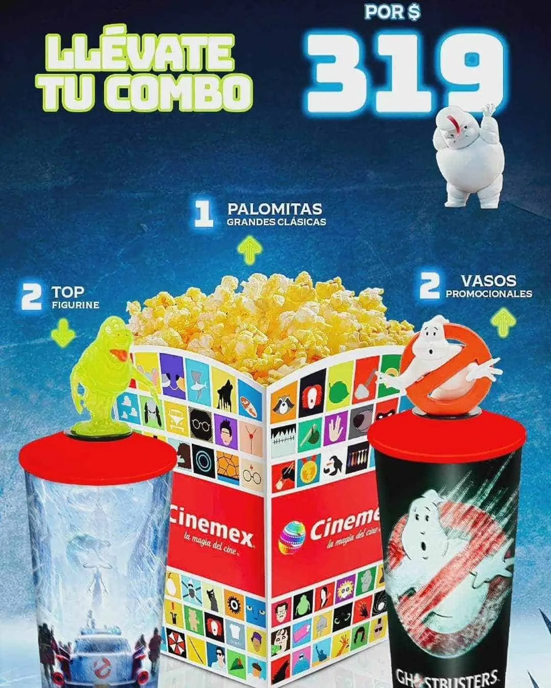 Precio de los vasos coleccionables de Ghostbusters Frozen Empire en Cinemex