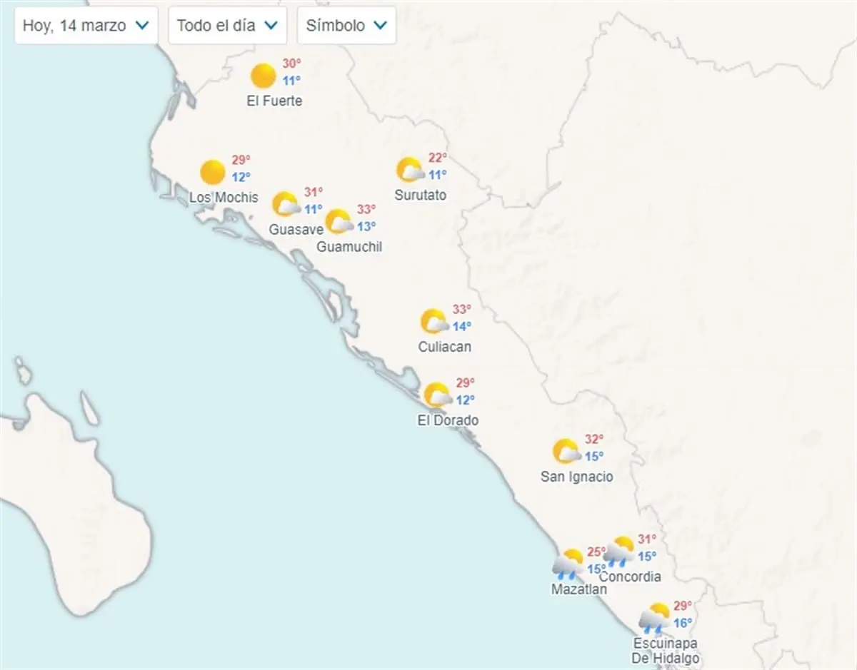 Clima en Sinaloa hoy jueves 14 de marzo