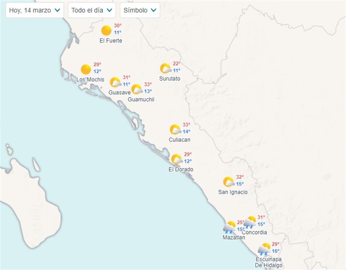 Clima en Sinaloa hoy jueves 14 de marzo
