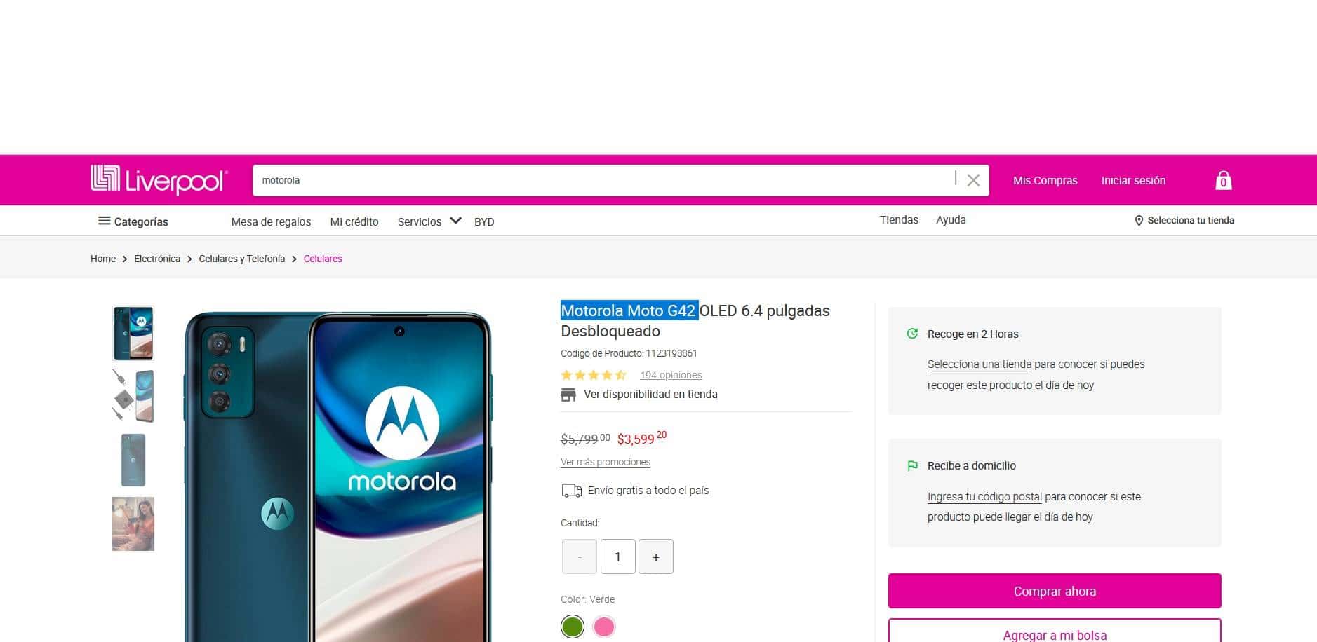 Smartphone Motorola Moto G42, forma parte de la gama media