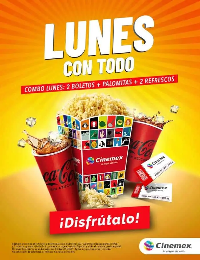 Los lunes hay precio de promoción en combos de Cinemex