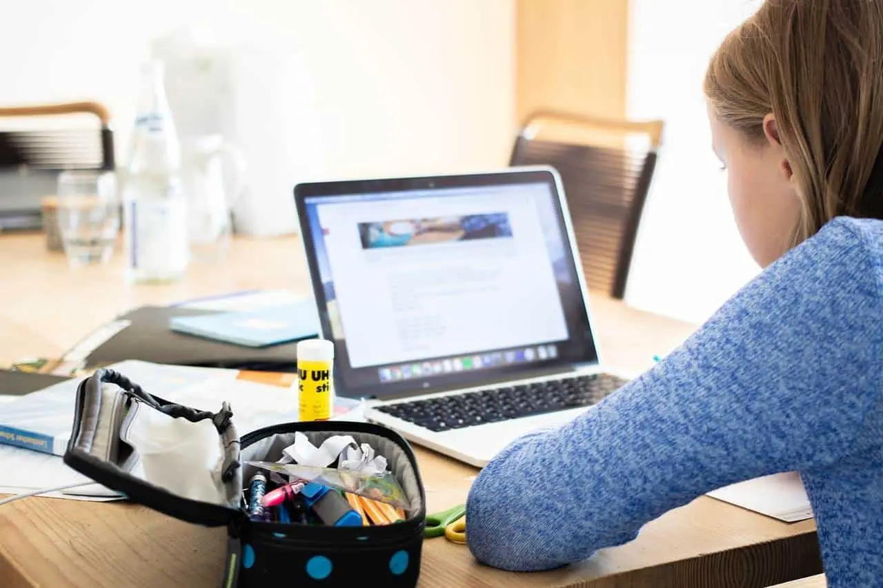 Niña estudiando con una computadora. Imagen Pixabay
