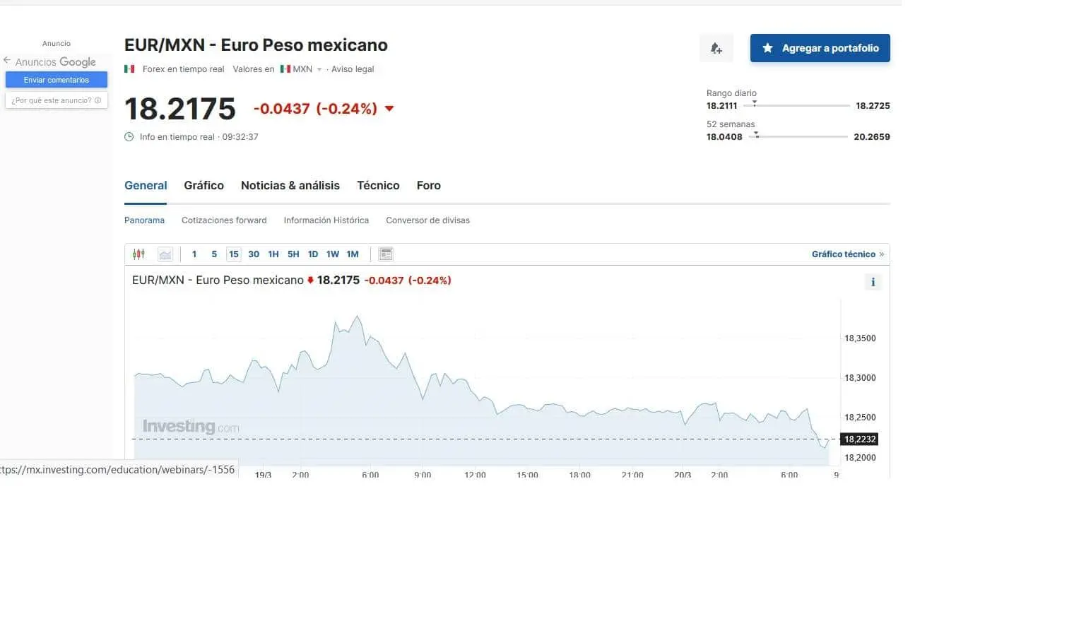 Precio del euro hoy 20 de marzo en México, según Investing