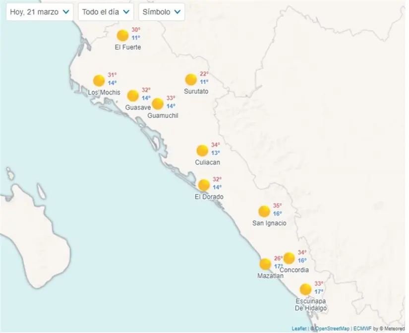 Clima en Sinaloa hoy jueves 21 de marzo