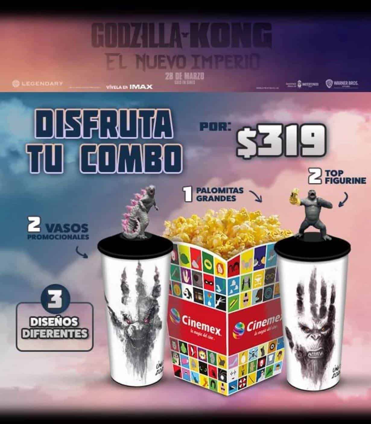 Precio y la fecha de venta de los combos de los vasos de Godzilla en Cinemex