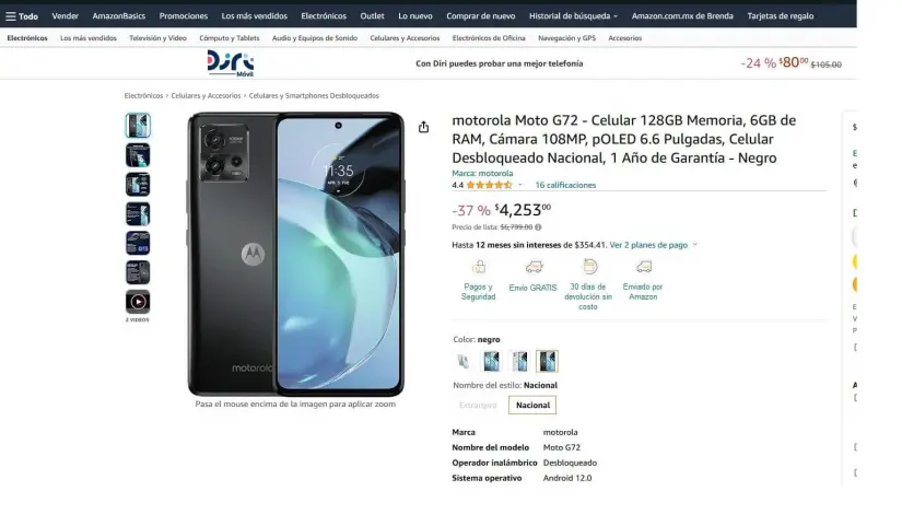 motorola moto G72 precio