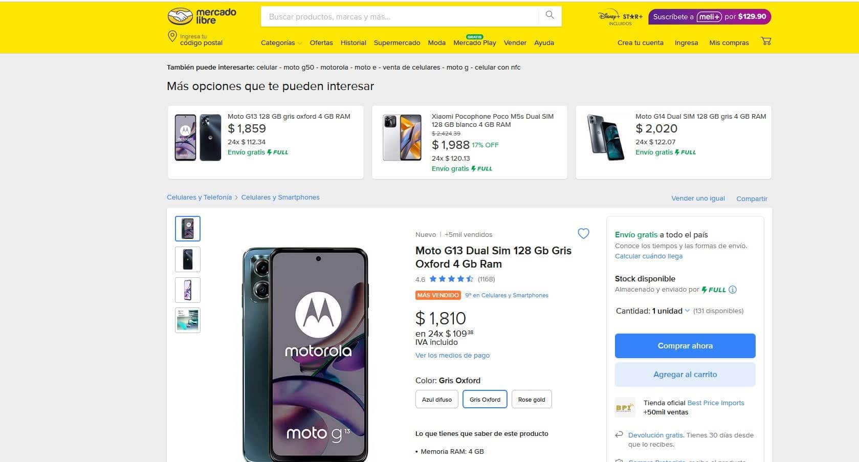 smartphone Motorola Moto G13, costo