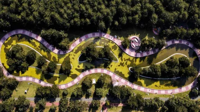 Vista aérea del parque Bicentenario Ambiental en Metepec