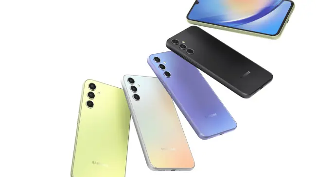 El Galaxy A34 5G está disponible en combinaciones de colores como Lima, Plata, Violeta y Grafito | Imagen: Samsung