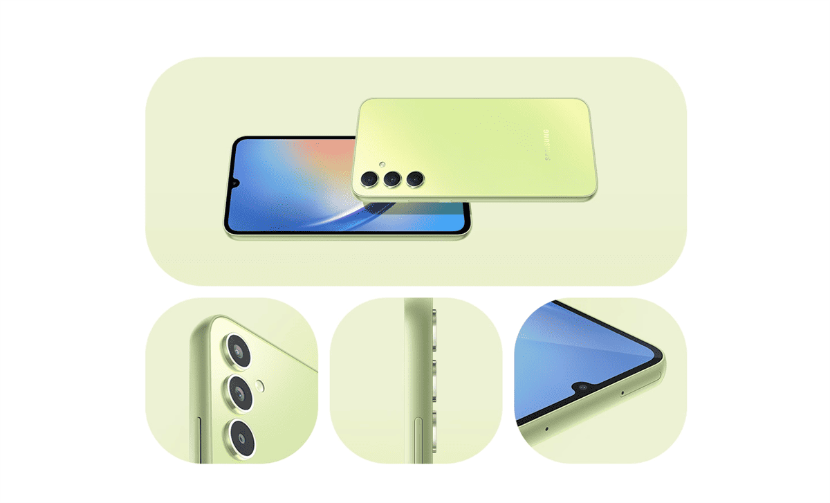 El Galaxy A34 5G está disponible en combinaciones de colores como Lima, Plata, Violeta y Grafito | Imagen: Samsung 