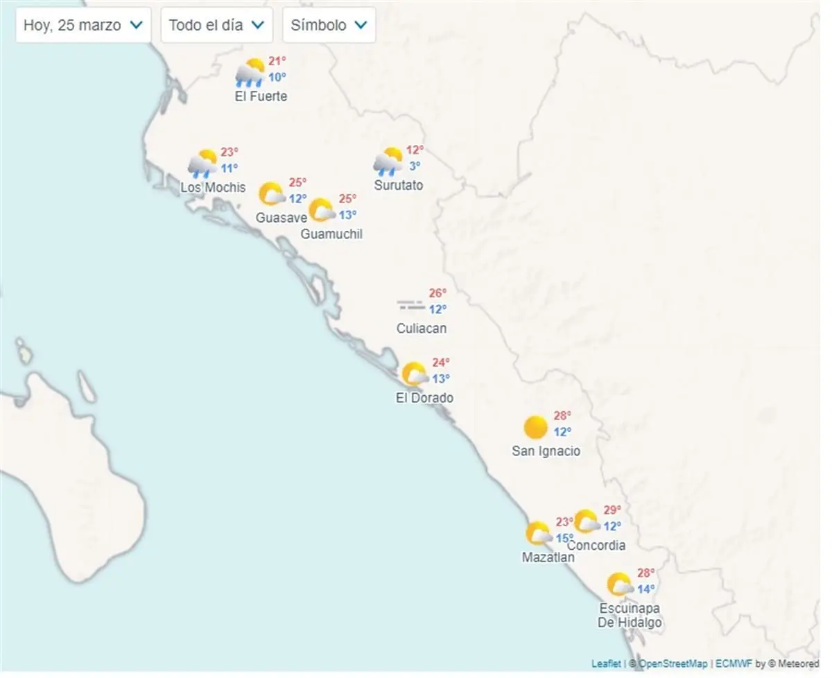 Clima en Sinaloa hoy lunes 25 de marzo