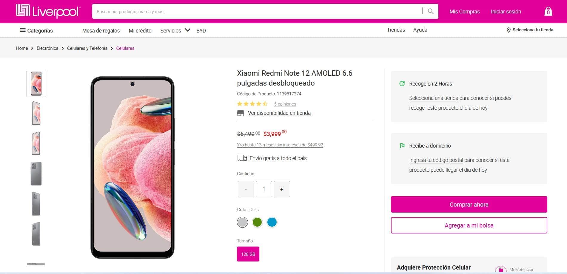 Cuánto cuesta el smartphone Xioami Redmi Note 12 en Liverpool