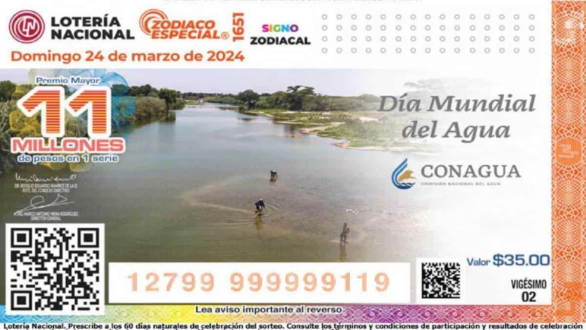 El Sorteo Zodiaco Especial 1651 tuvo un billete dedicado al Día Mundial del Agua. Foto: Lotería Nacional