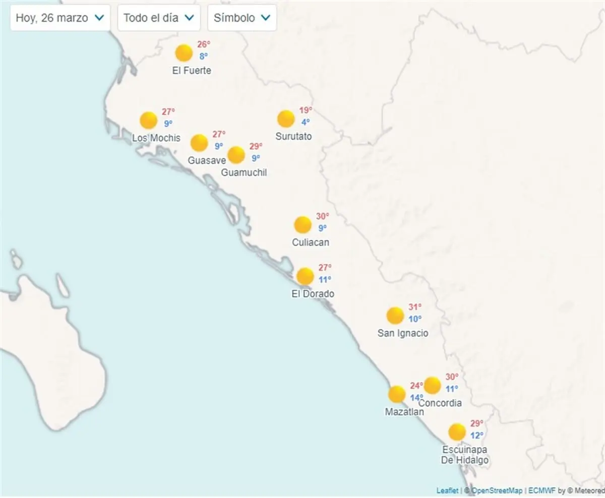 Clima en Sinaloa hoy martes 26 de marzo