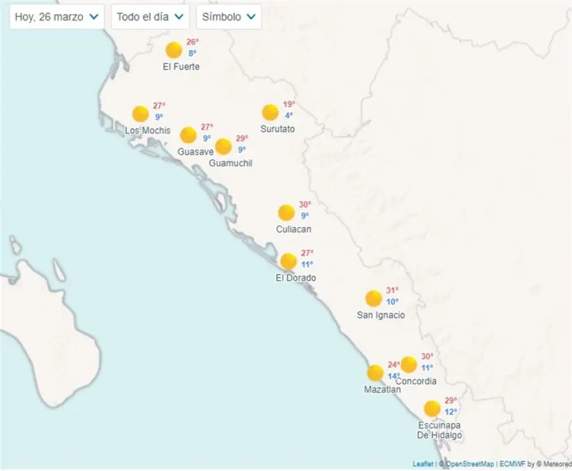 Clima en Sinaloa hoy martes 26 de marzo