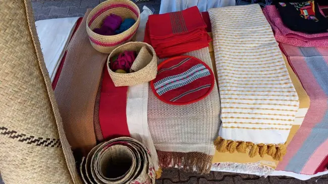 Productos artesanales creados por el grupo de mujeres indígenas mixtecas donde se encuentra Elia. Foto Brenda Valencia