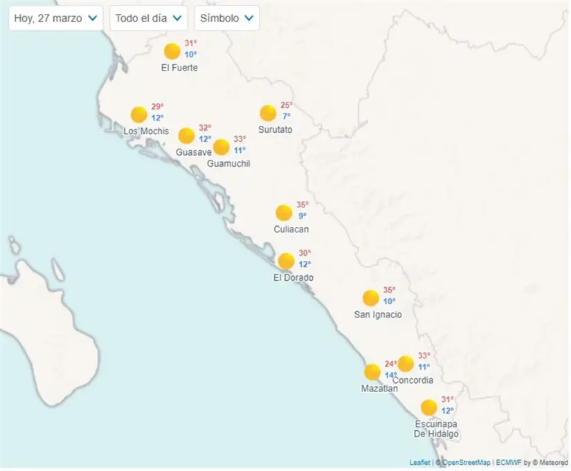 Clima en Sinaloa hoy 27 de marzo de 2024