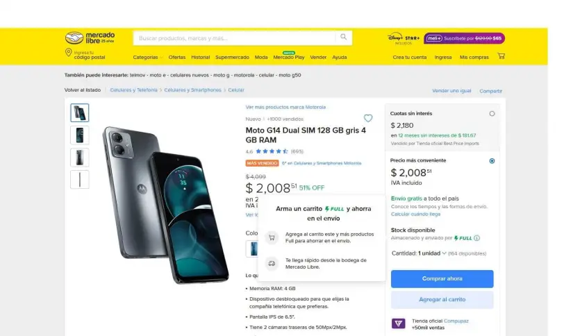 precio del smartphone Motorola Moto G14