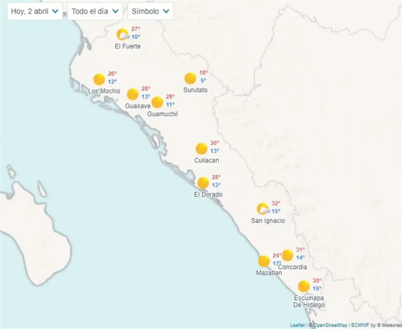 Pronóstico del clima en Sinaloa hoy 2 de abril