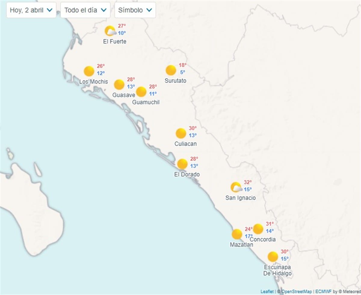 Pronóstico del clima en Sinaloa hoy 2 de abril