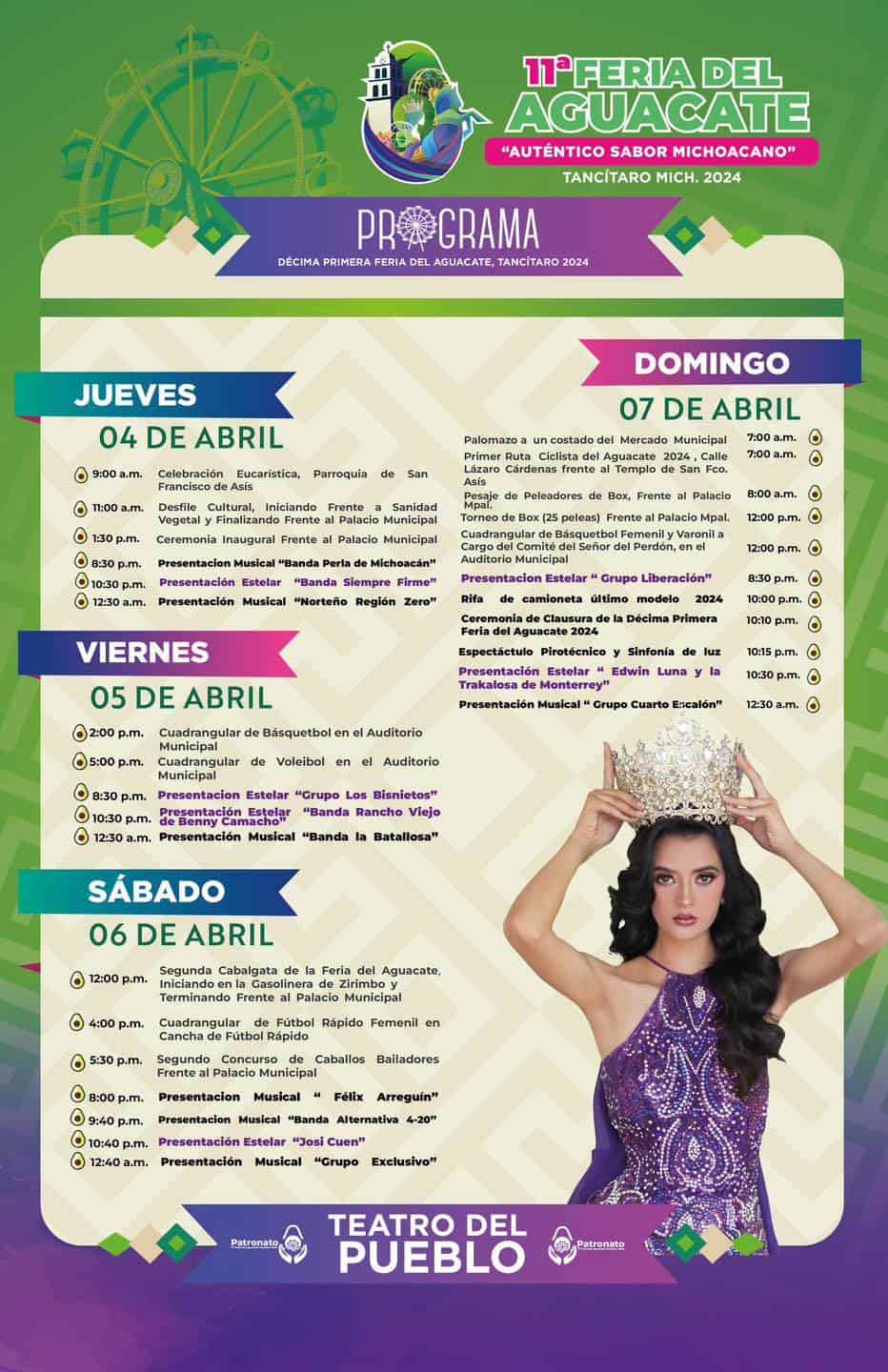 El programa de actividades de la Feria del Aguacate 2024 de Tancítaro, en Michoacán