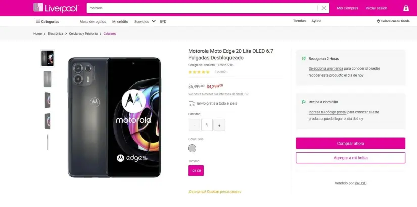  smartphone Motorola Edge 20 Lite en rebaja en Liverpool