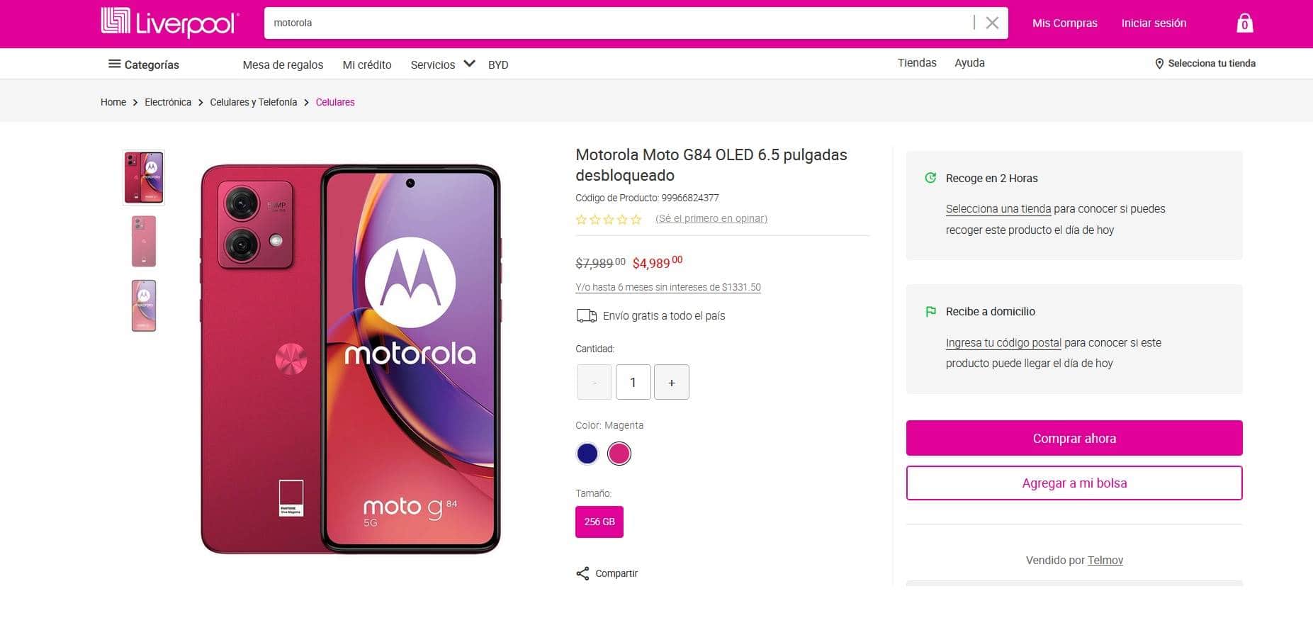 smartphone Motorola Moto G84 en Liverpool