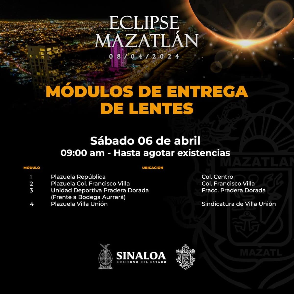 entrega de lentes para ver el eclipse solar en Mazatlán