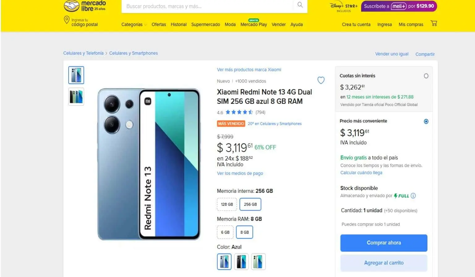 precio del smartphone Xiaomi Redmi Note 13 