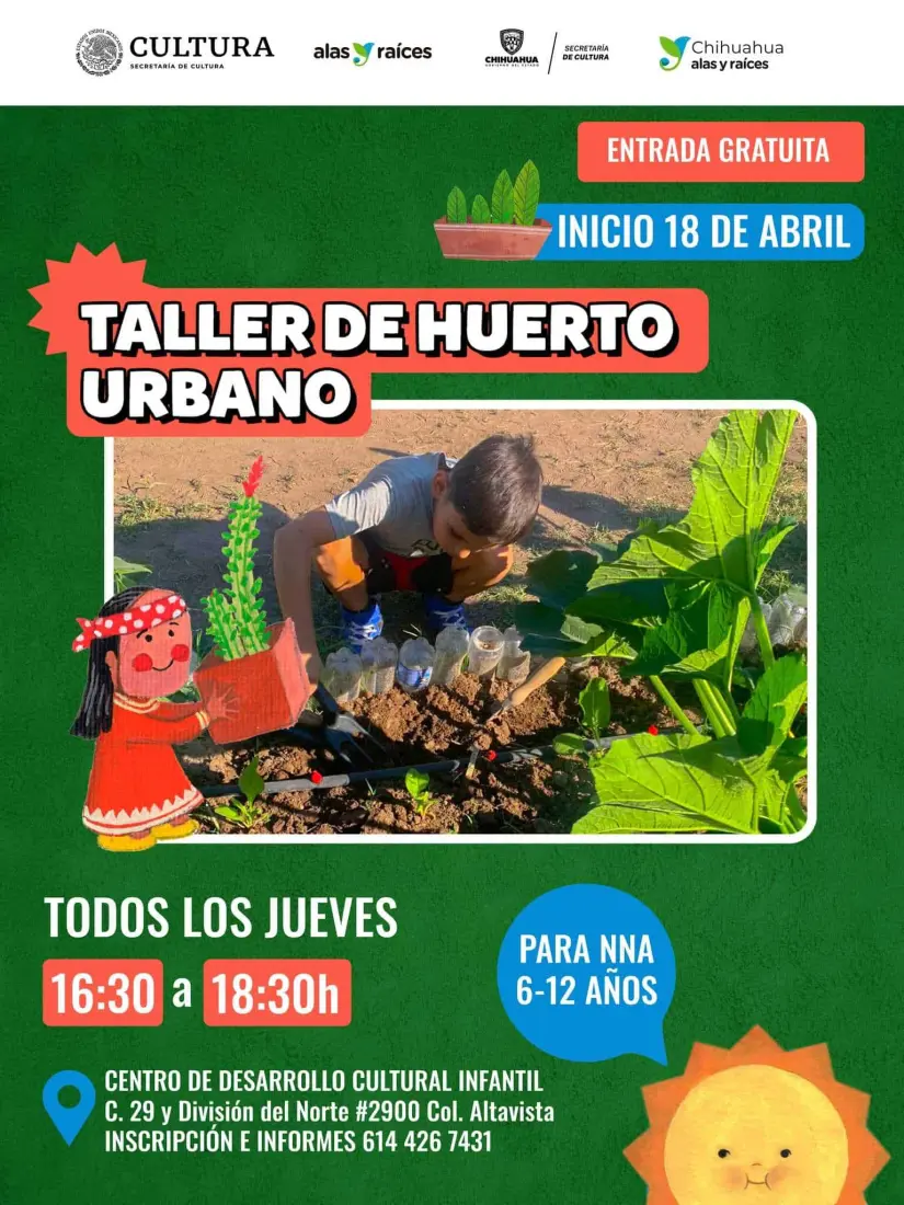 Dónde será el taller infantil gratuito de Huerto Urbano Ecológico y cómo inscribirse Los talleres serán todos los jueves. Foto: Cortesía