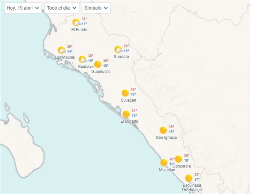 Clima en Sinaloa hoy viernes 19 de abril de 2024