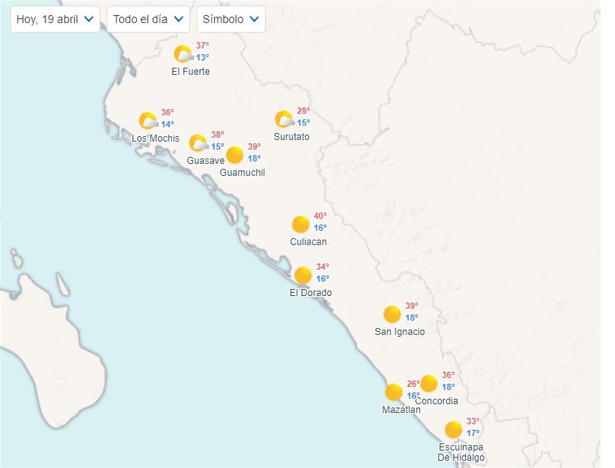 Clima en Sinaloa hoy viernes 19 de abril de 2024