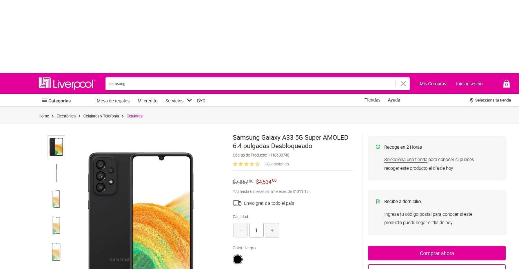 Precio del smartphone Samsung Galaxy A33