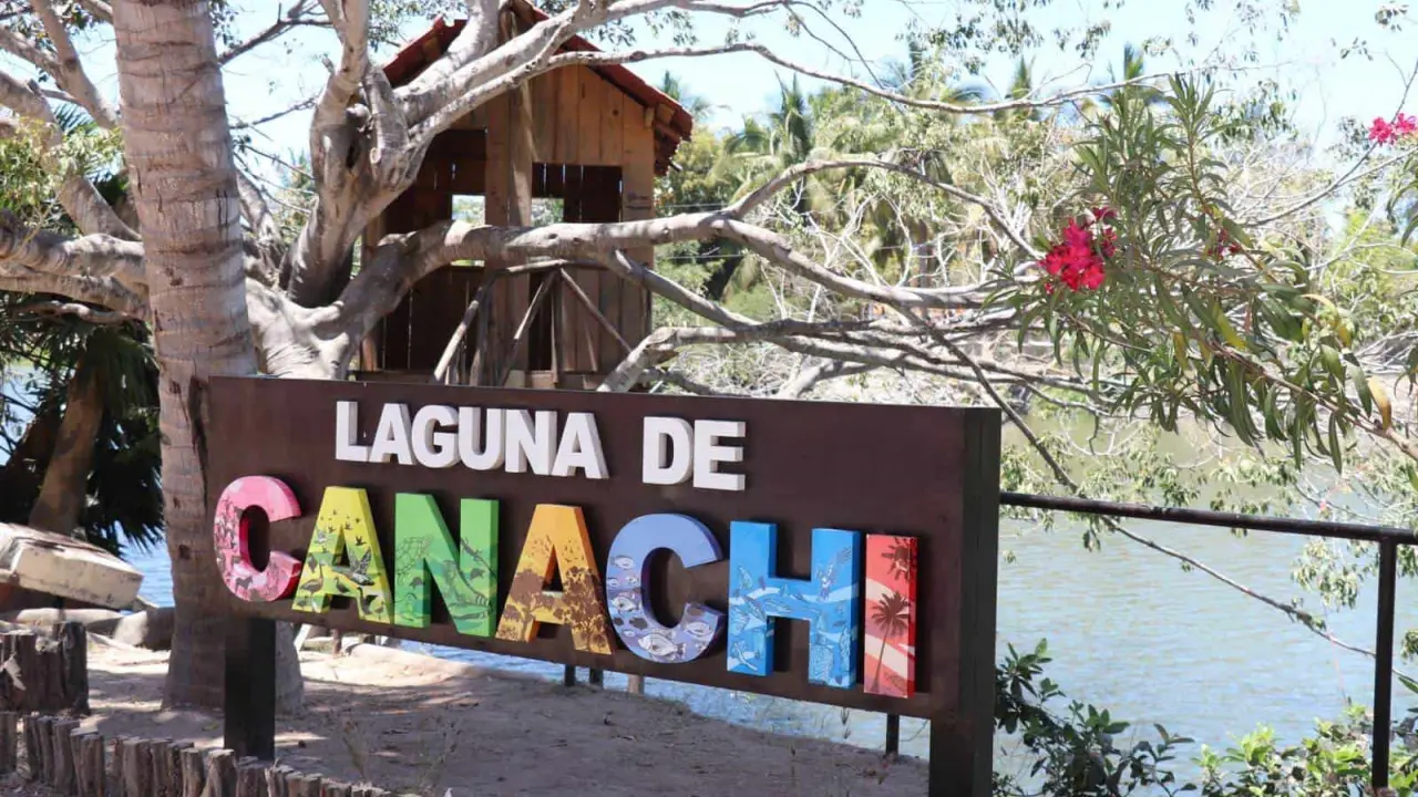 Junto a la laguna hay una casita de madera en un árbol y a lo largo de la ribera hay mesas bajo los árboles y palapas para que las familias pasen un día agradable en este mágico espacio natural.