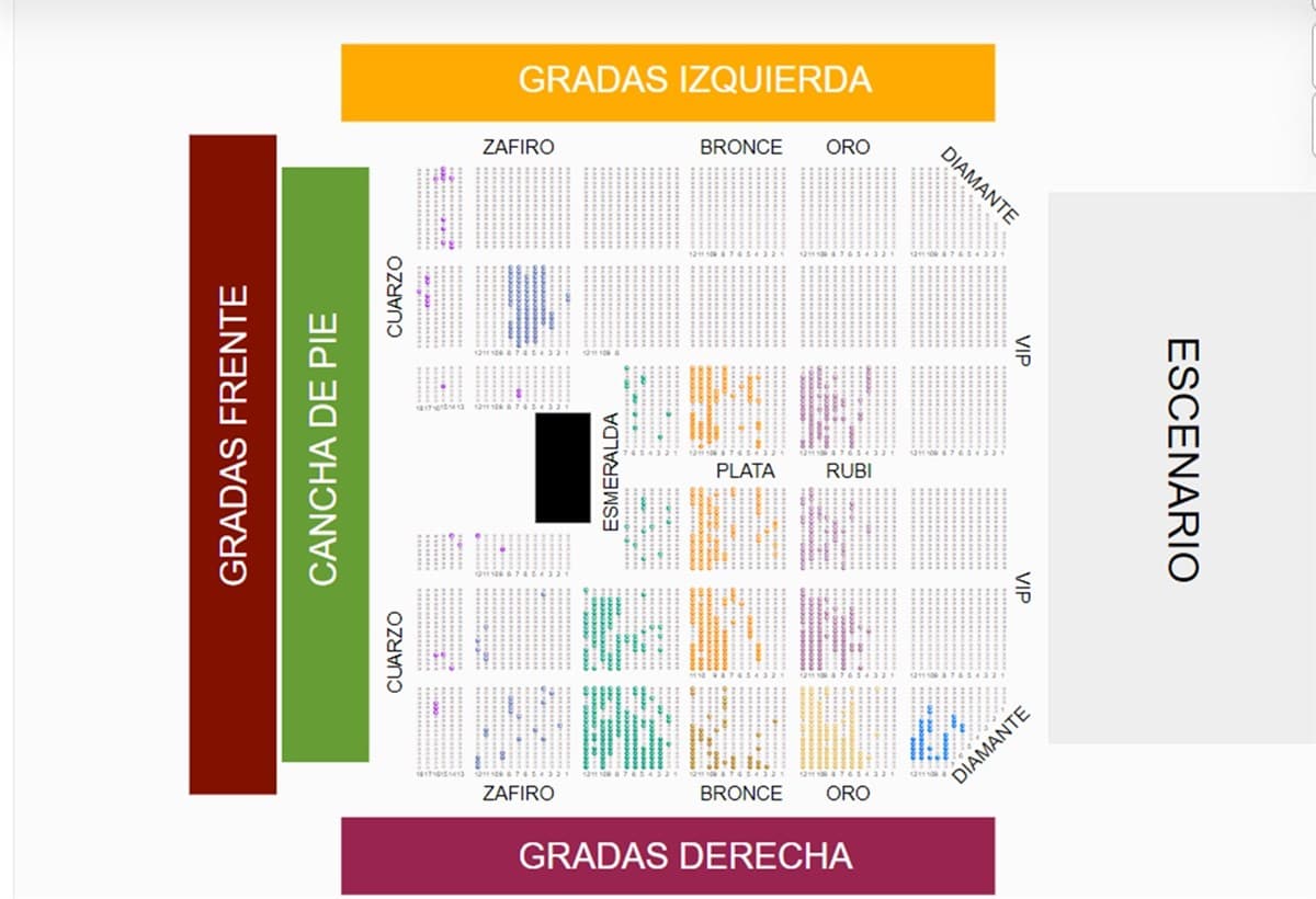 Croquis de los lugares en el estadio Dorados para el concierto Prófugos del Anexo 