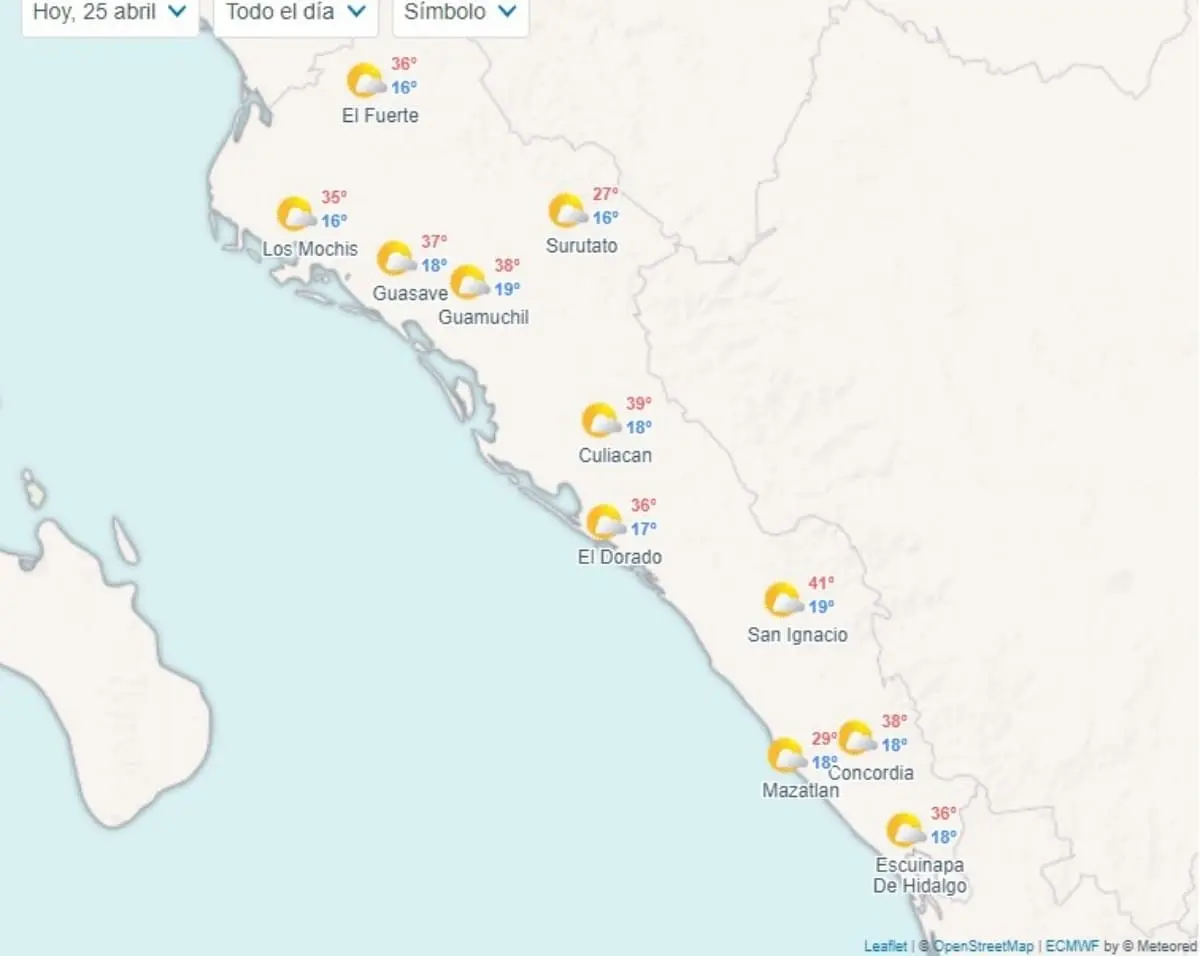 Clima en Sinaloa hoy miércoles 25 de abril