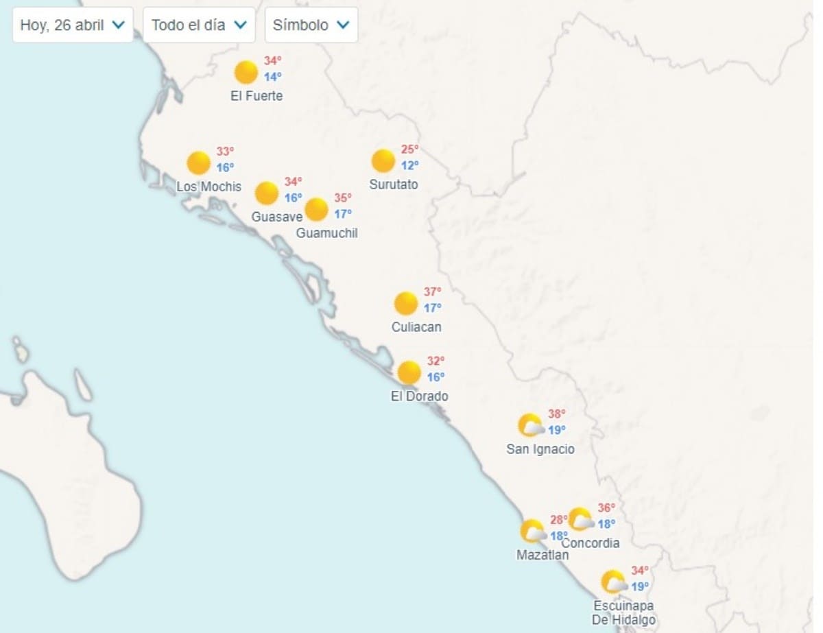 Pronóstico del clima en Sinaloa hoy 26 de abril de 2024
